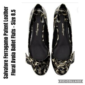 Salvatore Ferragamo Patent Leather Floral Avola Ballet Flats - Size 8.5